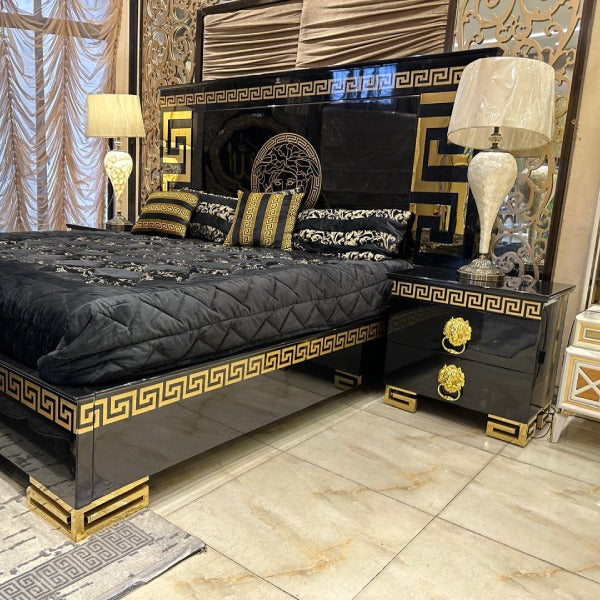 Sleek and Stylish Black and Gold Bedroom Set