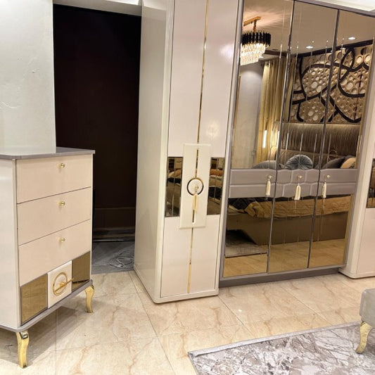 Sleek and Stylish Grey and Gold Bedroom Set