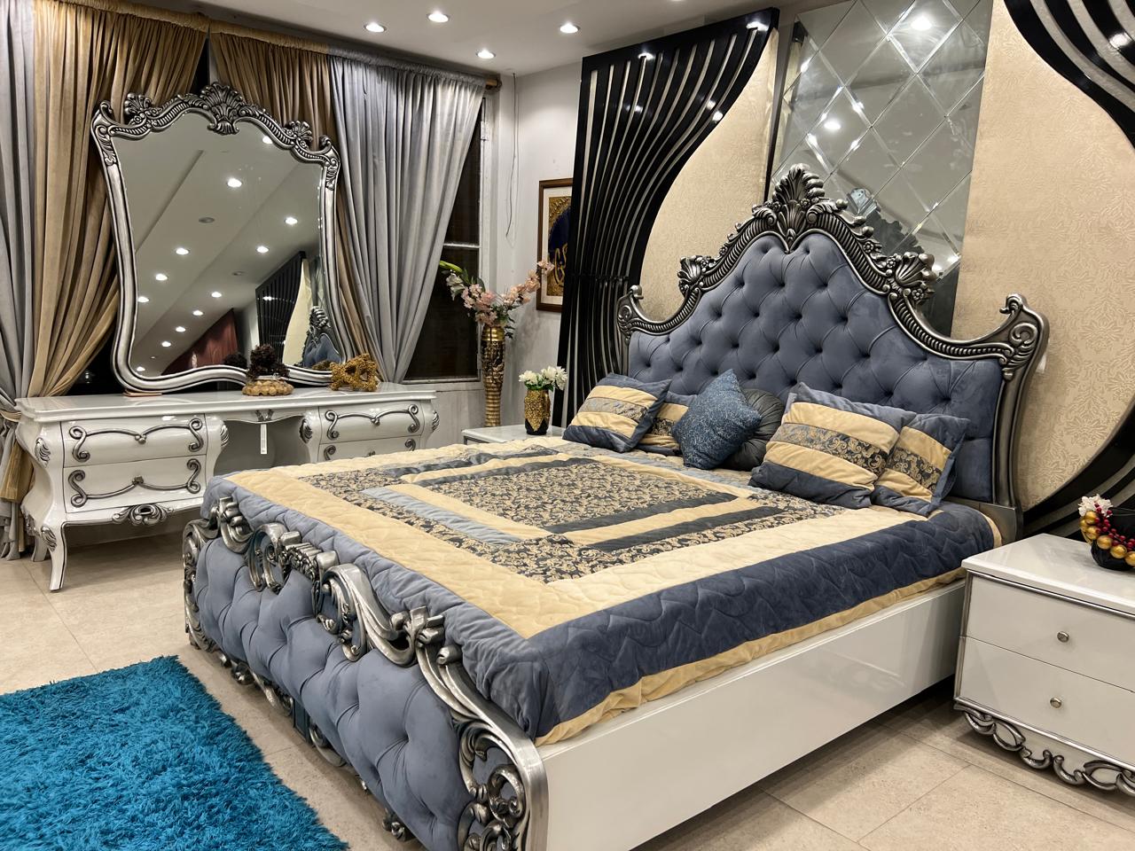 Baroque Luxury Bedroom Suite with Ornate Detailing and Velvet Accents