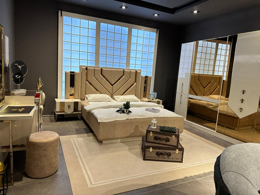 Luxury Geometric Bedroom Suite with Decor Accents