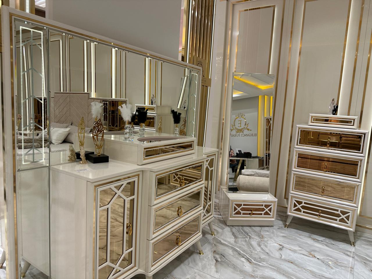 Opulent Marble Bedroom Suite with Luxurious Gold Accents