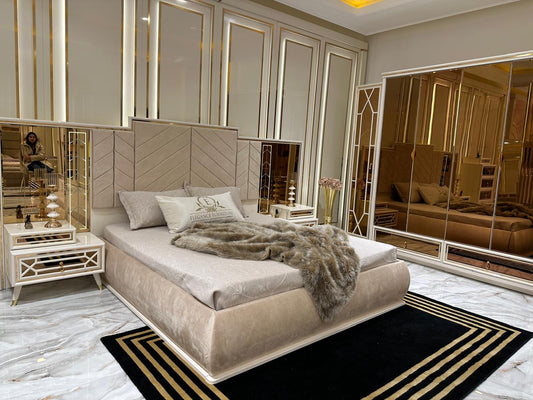 Opulent Marble Bedroom Suite with Luxurious Gold Accents