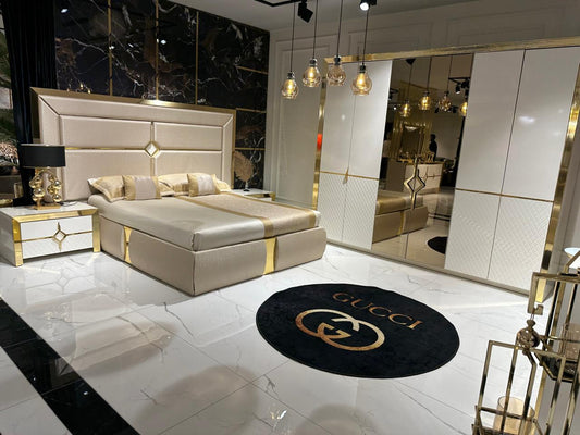 High-End Luxury Bedroom Set with Elegant Gold Accents and Designer Touch