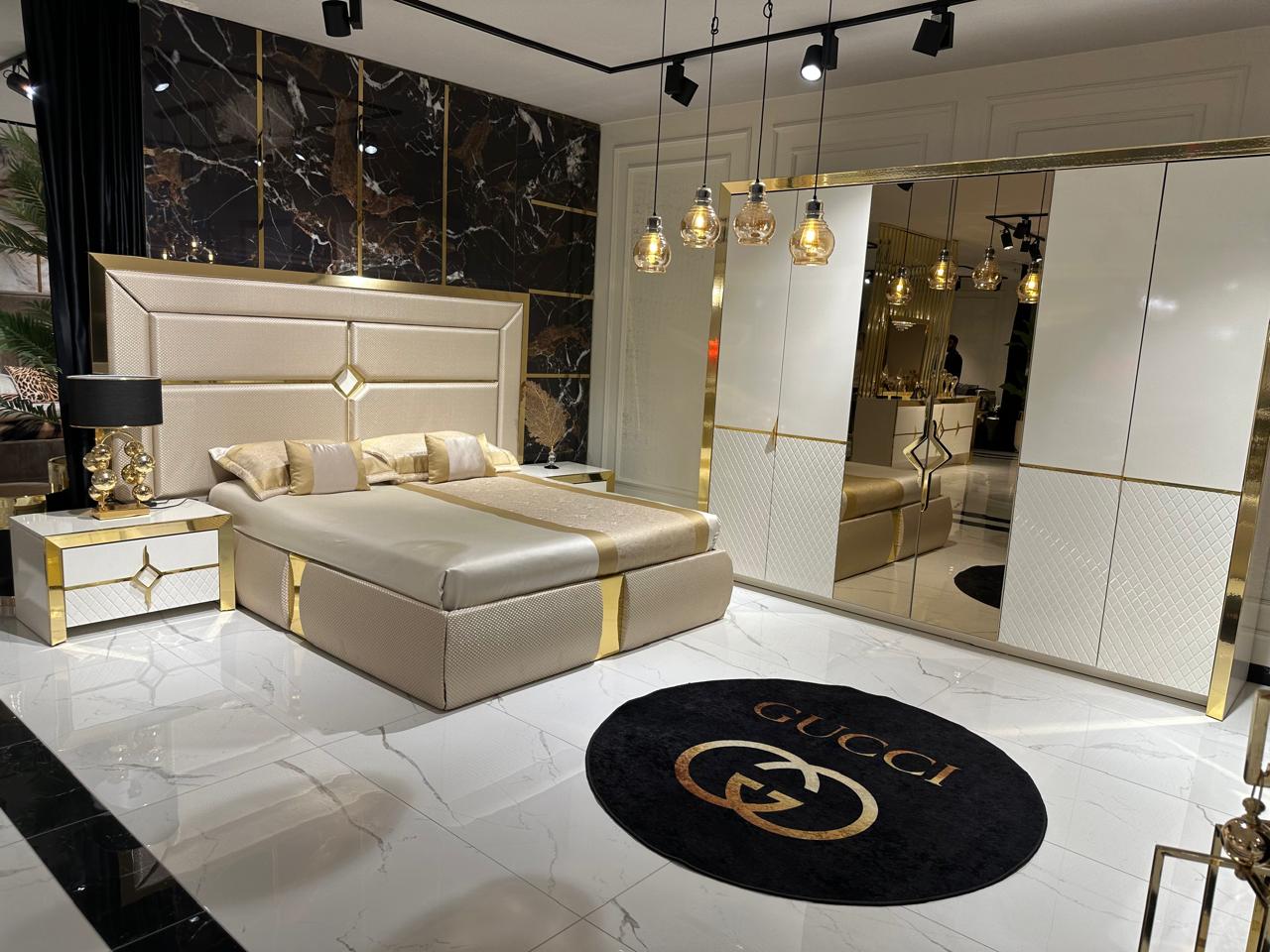 High-End Luxury Bedroom Set with Elegant Gold Accents and Designer Touch