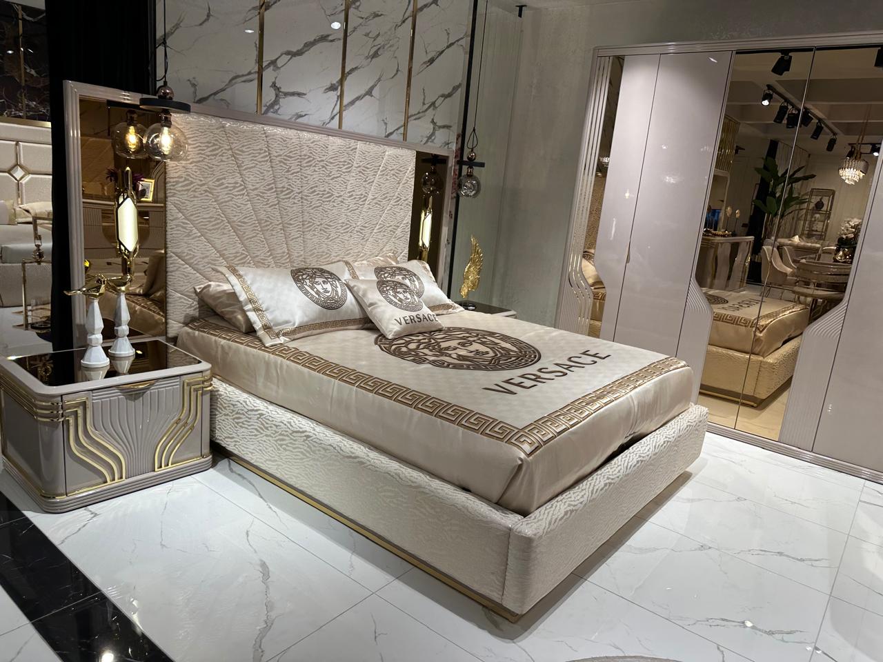 Chic Luxury Bedroom Set with Elegant Textures and Designer Accents