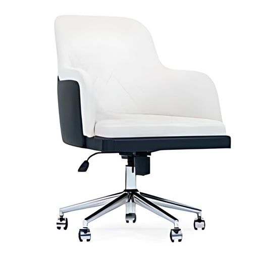 Chic Comfort: The White and Black Quilted Executive Office Chair with Chrome Base